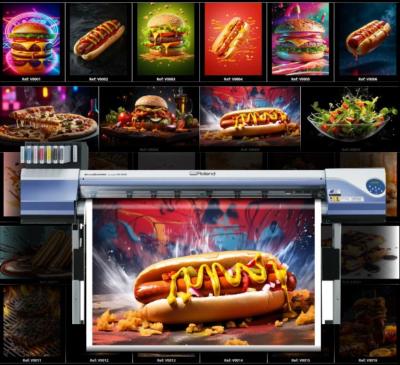 PLV adhésive affiche foraine snack salé hamburger hot dog pizza