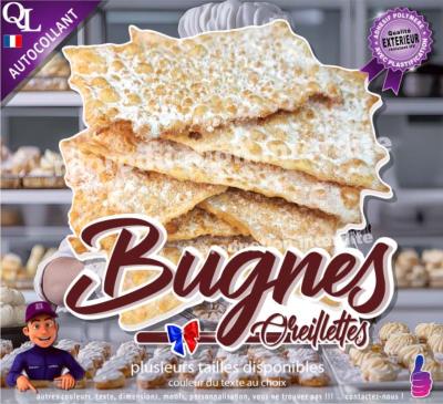 sticker autocollant bugnes oreillettes vitrine remorque stand forain boulangerie patisserie