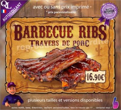 affiche adhésive ribs barbecue style far west americain stick